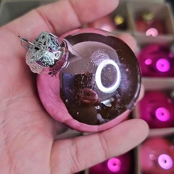 Pink Christmas Baubles 16pcs Various Sizes Vintage Germany Poland Ornaments - Picture 6 of 15